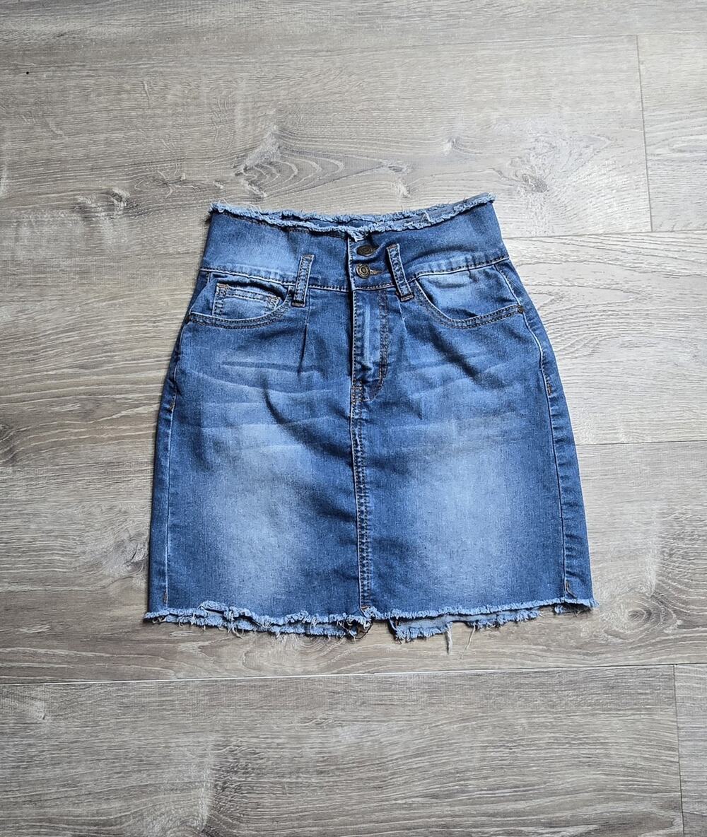 Women’s 2YK High Waisted Denim Skirt Blue Jean Button Front Size S